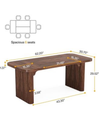 rectangular for 4–6 with double pedestal, wood and metal, 62-inch dining table for kitchen, dining or living room use