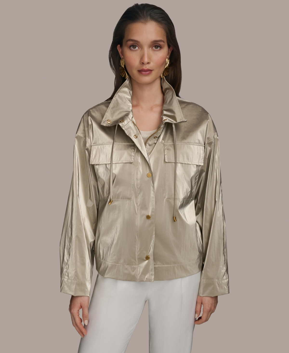 Women's Metallic Zip-Front Jacket - Pale Champagne