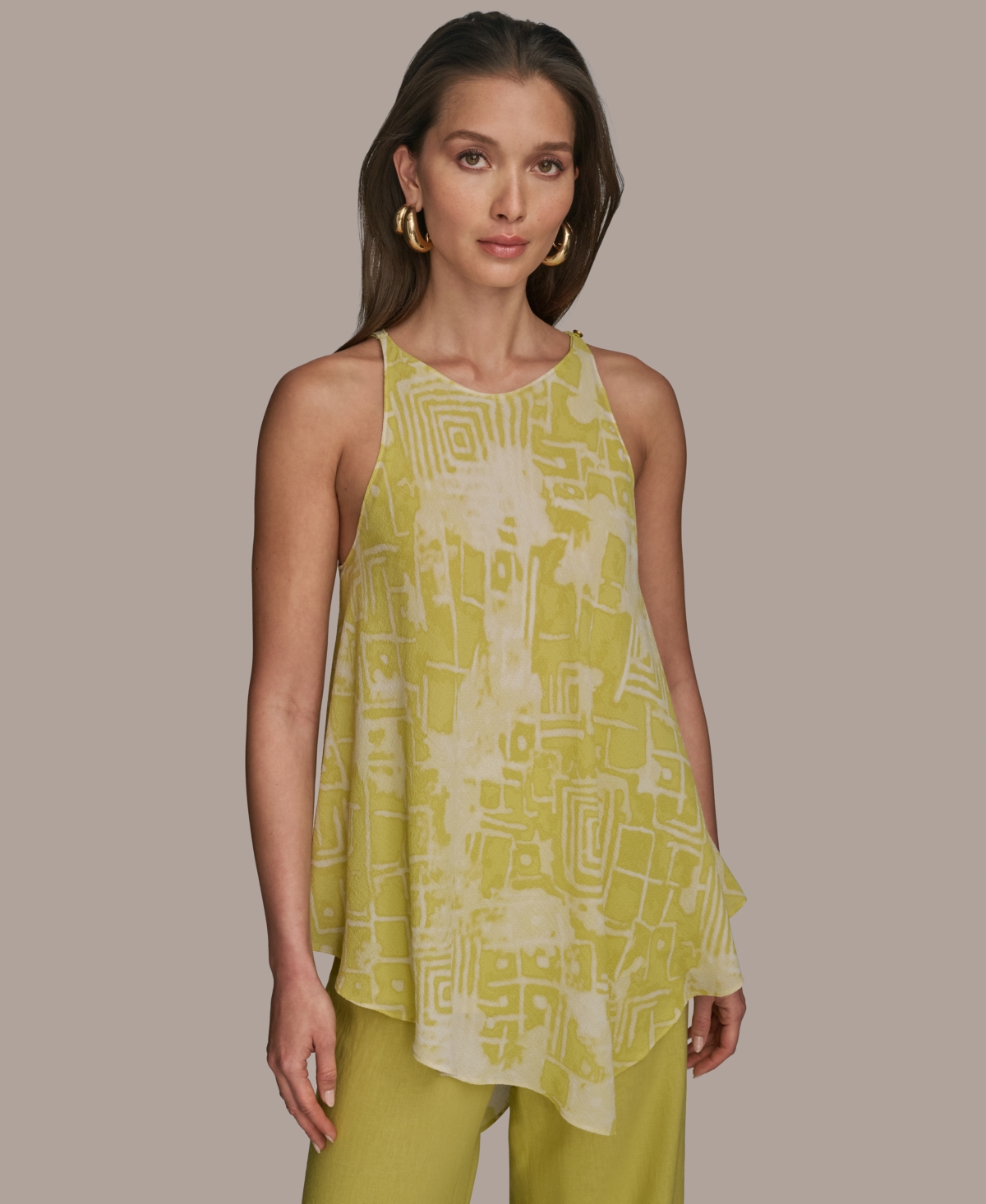 Women's Printed Sleeveless Blouse - Blk/sand Combo
