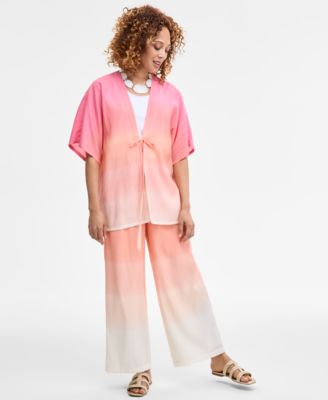 Womens Ombre Plisse Kimono Plisse Wide Leg Pants Exclusively At Macys