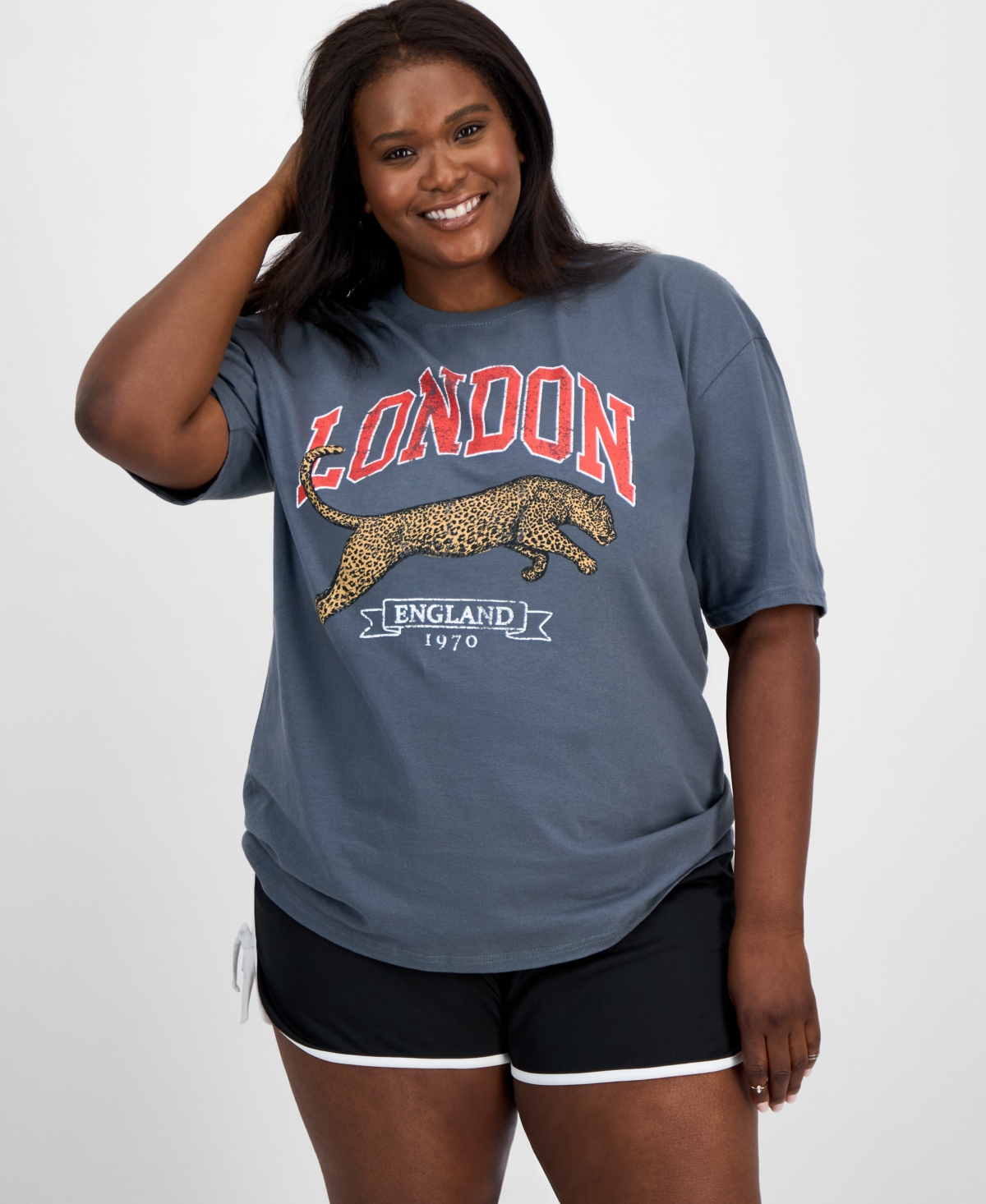 Trendy Plus Size Cotton Short-Sleeve Cheetah London England Graphic T-Shirt - Turbulence