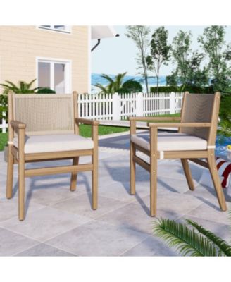 Streamdale Acacia Wood Armchairs with Rope Back and Cushions, Set of 2