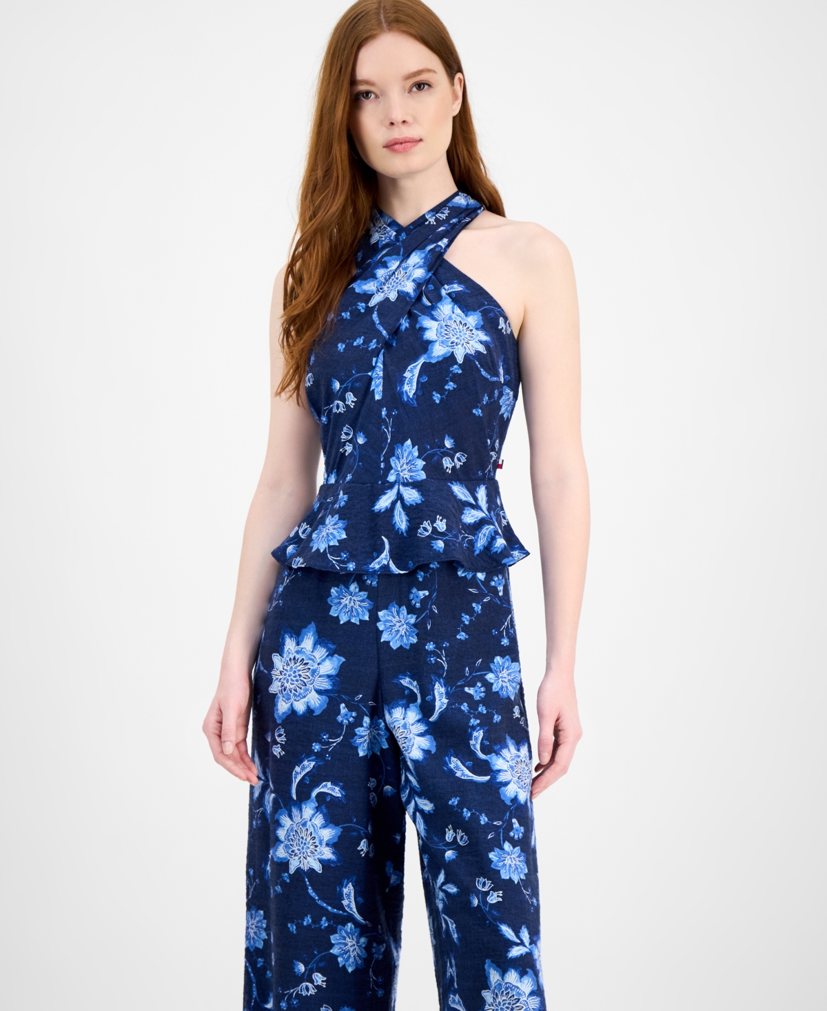 Tommy Hilfiger Women's Floral-print Peplum Halter Jumpsuit