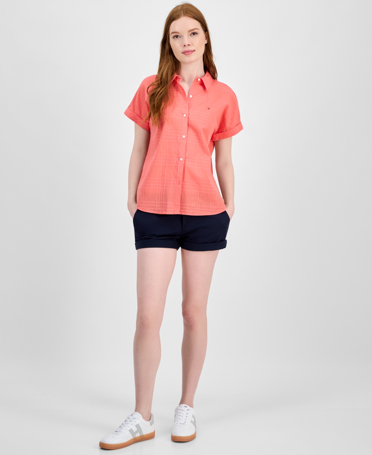 Tommy Hilfiger Women's Dobby Cotton Modern Camp Shirt In Pink