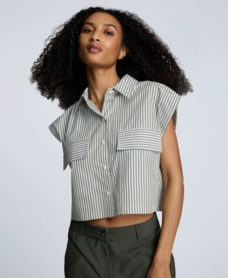 Kenneth Cole - Women's Cotton Striped Cropped Sleeveless Shirt