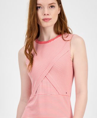 Women's Striped Crossover Midi Dress