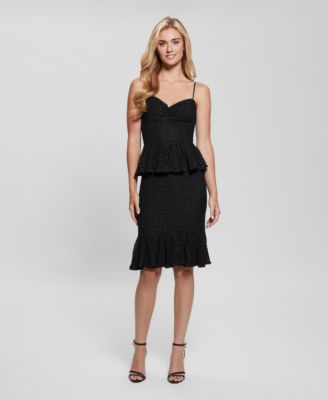GUESS - Women's Lula Ruffle-Waist Sleeveless Lace Dress