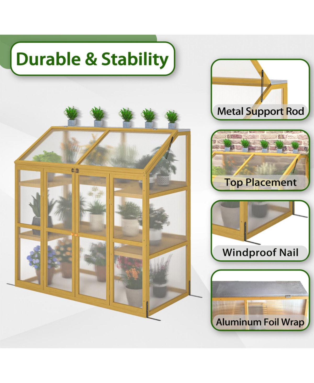 Streamdale Wooden Garden Greenhouse Polycarbonate Shed for Plant Protection