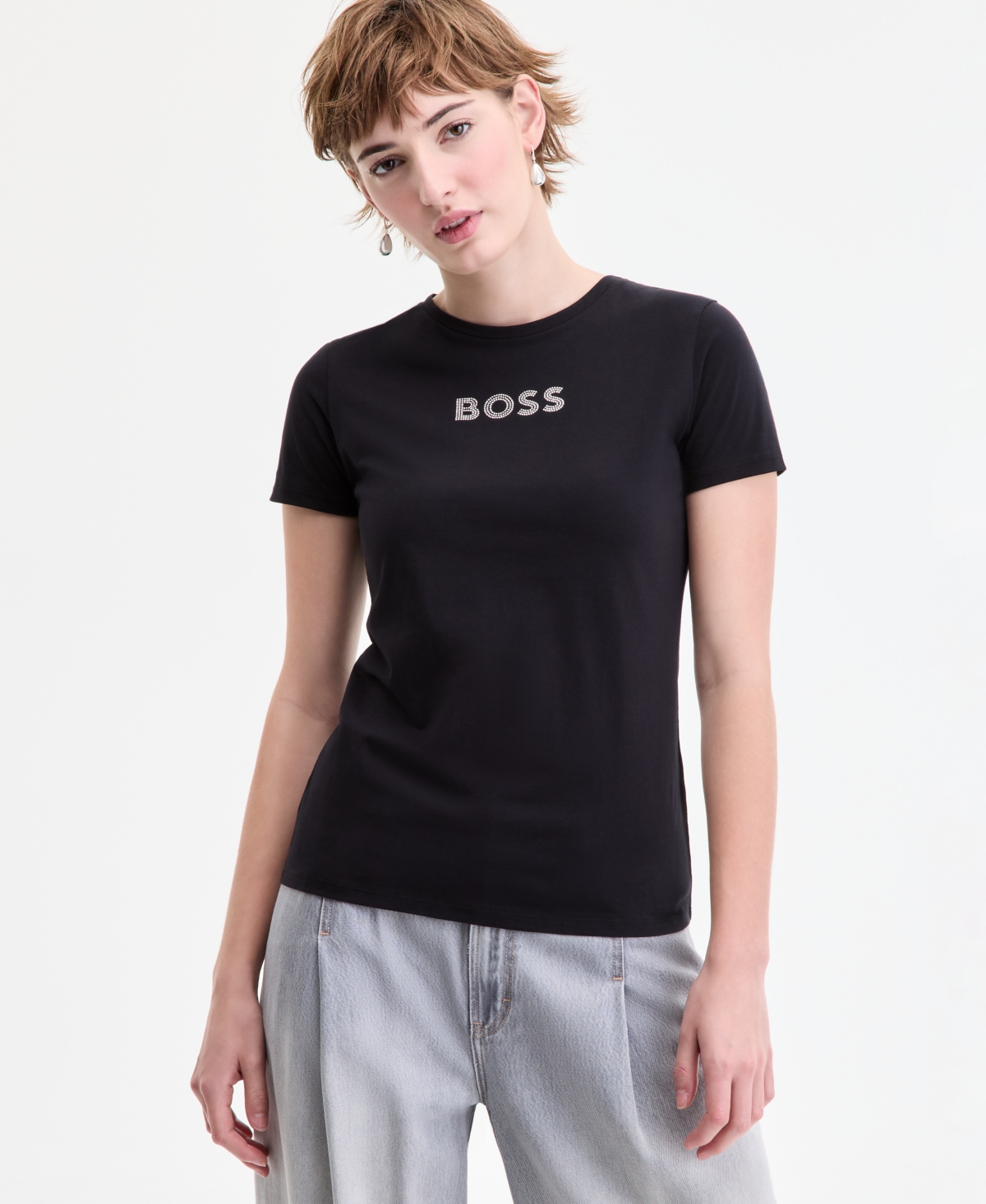Women's Cotton Embellished Logo T-Shirt - Black