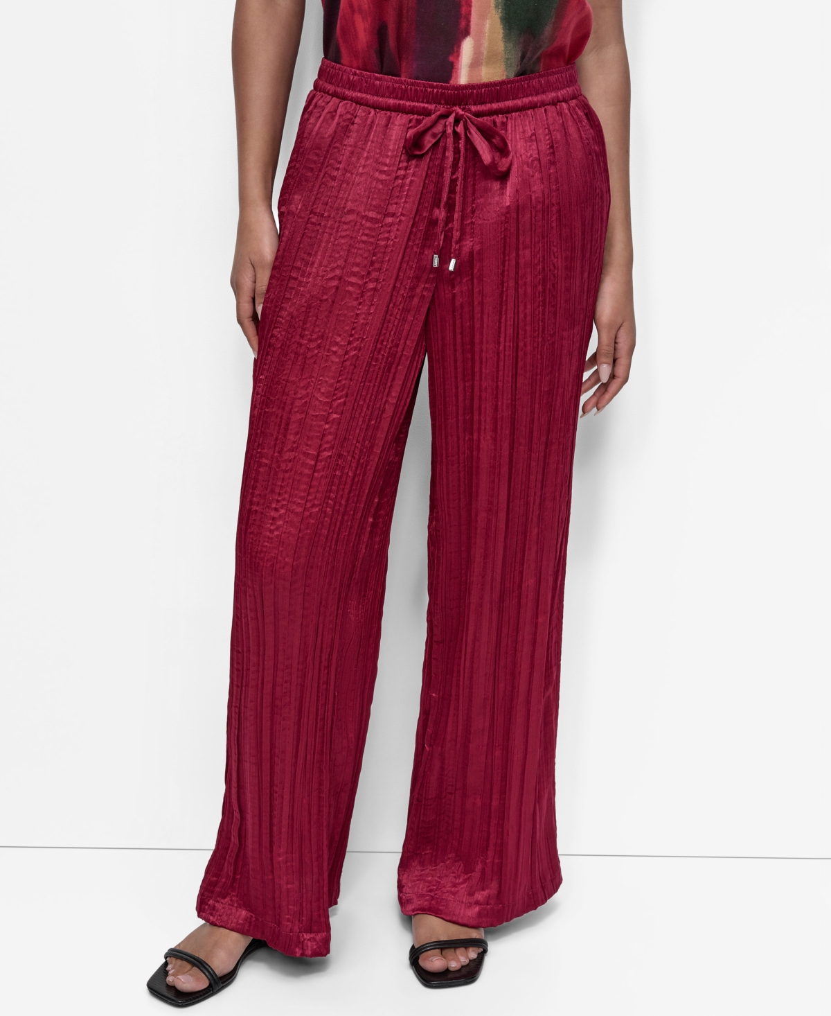 Women's Crushed Crease Wide-Leg Pants - Black