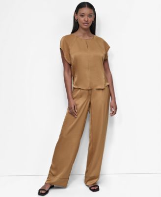 Womens Glazed Dressing Flutter Sleeve Top Pants