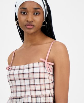 Juniors' Plaid Babydoll Sleeveless Tank