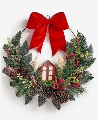 Holiday Lane - Heritage House in Greenery Half Wreath,