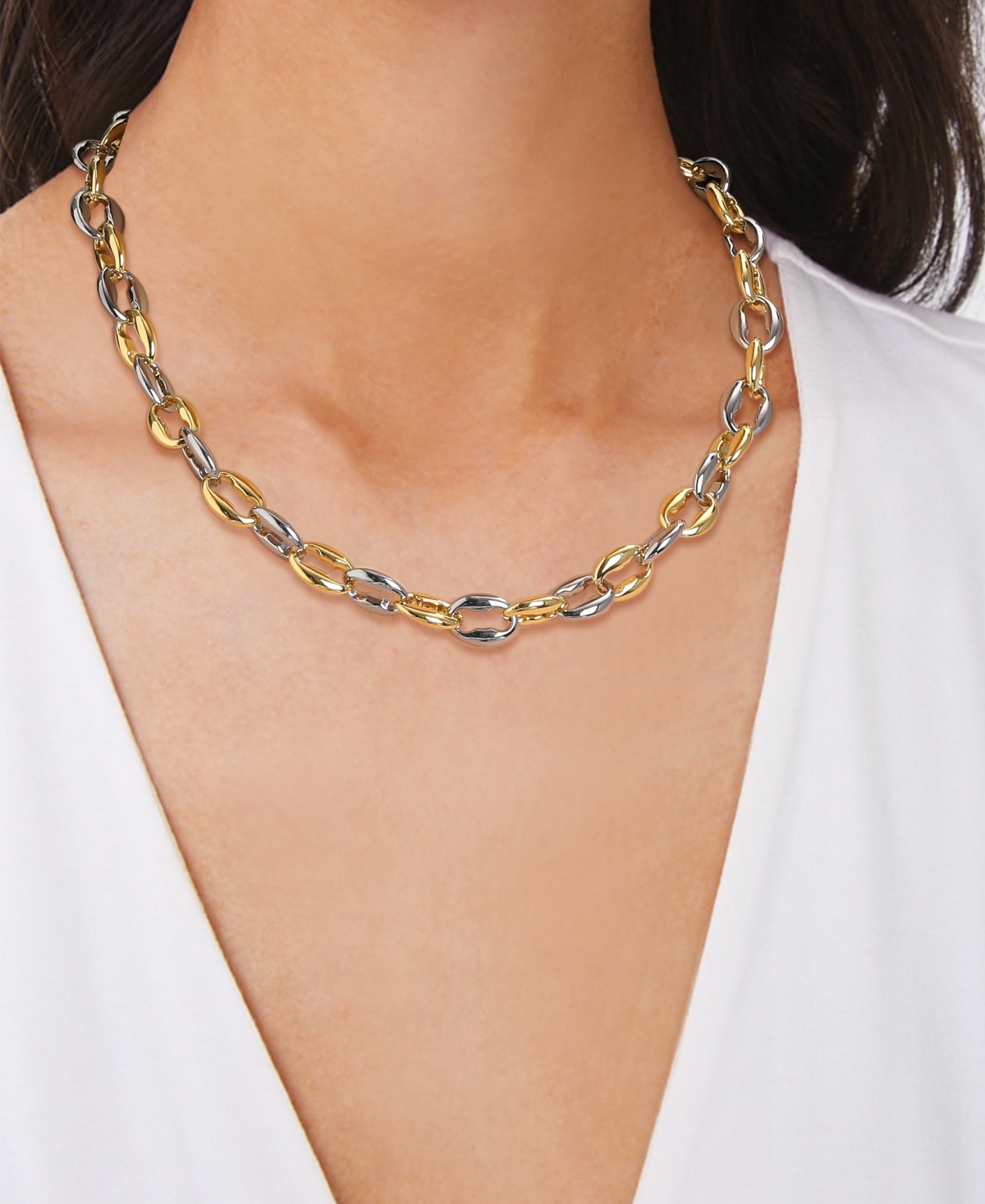 MACY'S TWO-TONE CHAIN TEXTURED 14K GOLD PLATE NECKLACE 