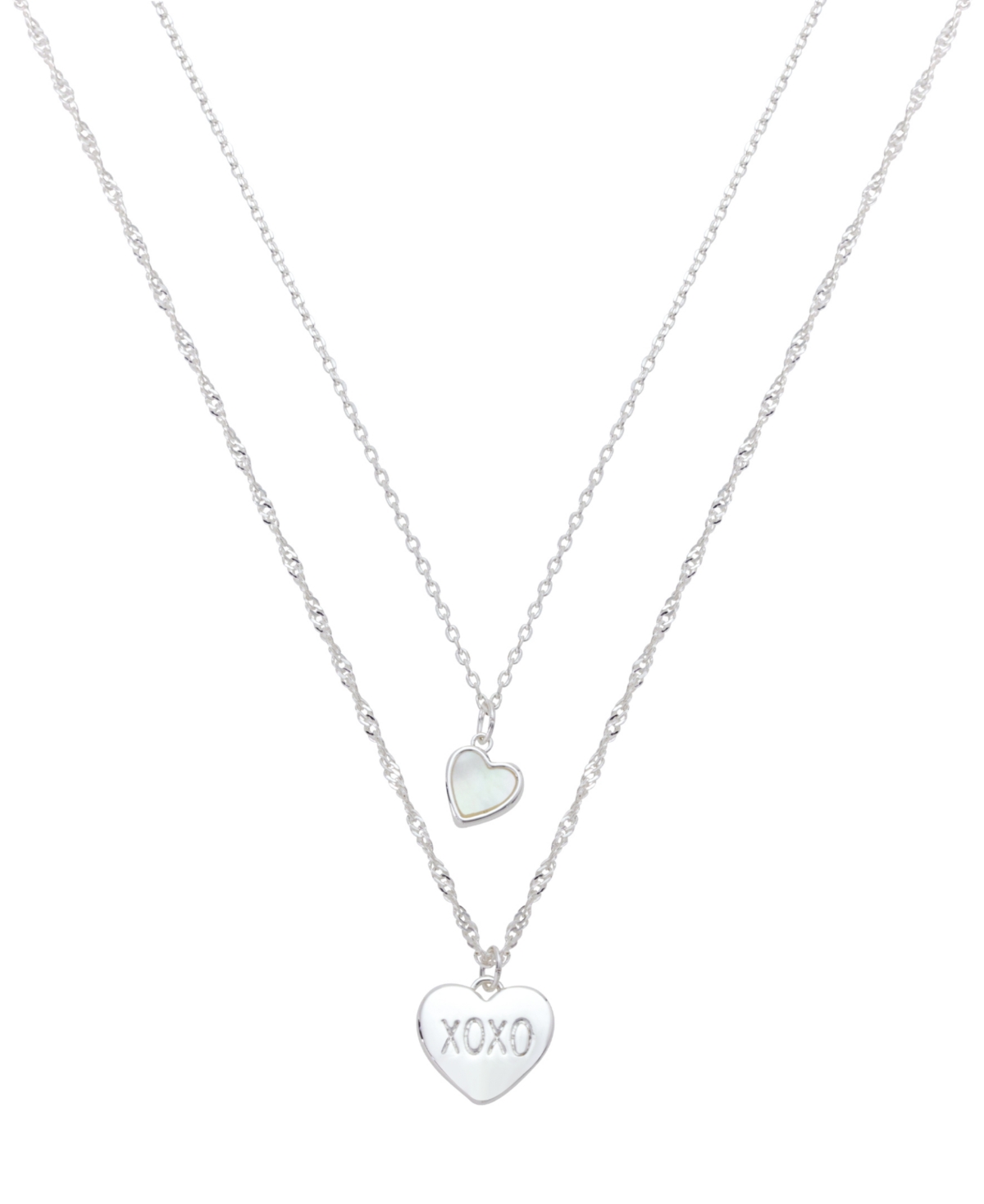 Mother of Pearl Heart "Xoxo" Layered Necklace Set - Silver