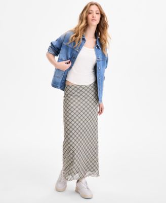 Celebrity Pink Juniors Oversized Denim Shirt Jacket Hippie Rose Juniors Scoop Neck Cap Sleeve T Shirt Plaid Maxi Sk