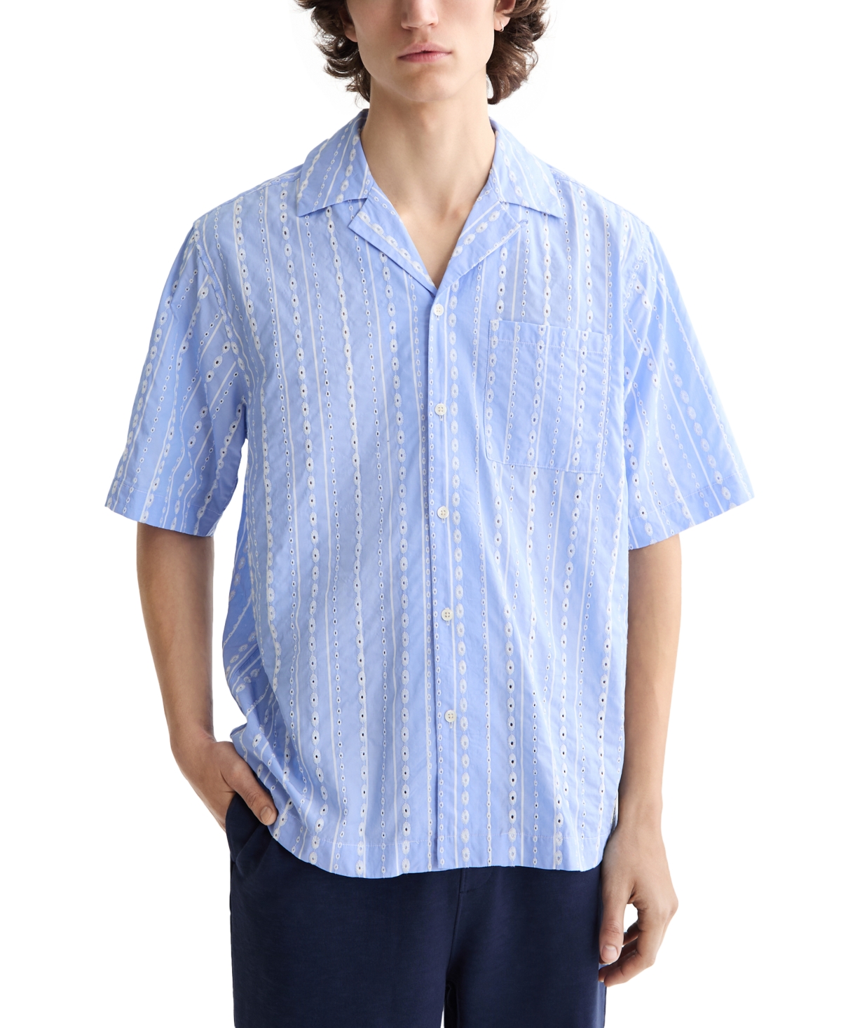 Men's Relaxed-Fit Stripe Short-Sleeve Shirt - Sky Blue