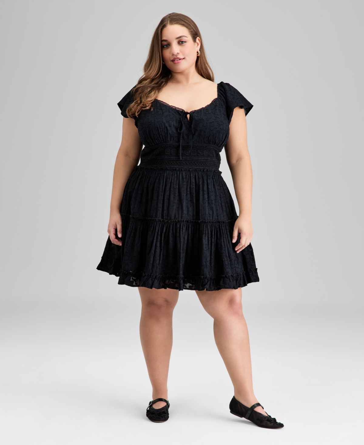 And Now This Trendy Plus Size Cotton Burnout Fit & Flare Dress, Exclusively At Macy's In Black
