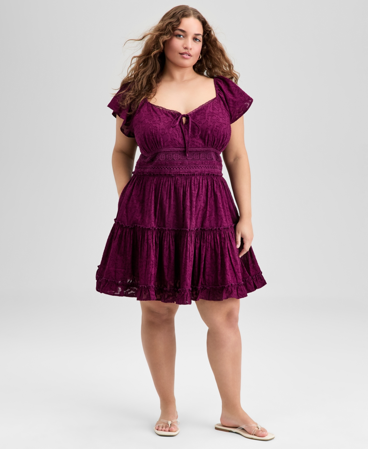 And Now This Trendy Plus Size Cotton Burnout Fit & Flare Dress, Exclusively At Macy's In Burgundy