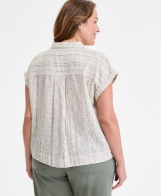 Trendy Plus Size Sleeveless Dolman Camp Shirt