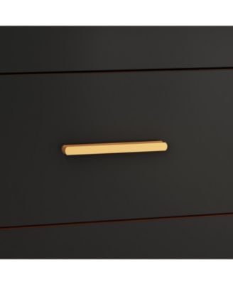 Bedside table with 3 drawers, side table with gold metal handles and feet, end table in black wood, suitable for bedrooms, living rooms, offices