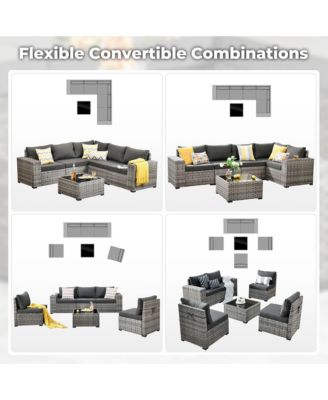 Patio Furniture Set,6 Piece Outdoor Sectional Sofa Couch Set,Patio Conversation Set with Modular Wicker Chairs,Widened Armrest,Side Table,Orange Red