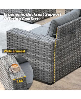 Patio Furniture Set,6 Piece Outdoor Sectional Sofa Couch Set,Patio Conversation Set with Modular Wicker Chairs,Widened Armrest,Side Table,Orange Red