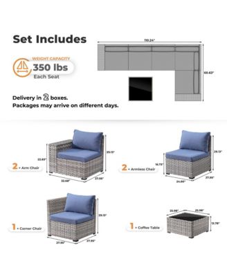 Patio Furniture Set,6 Piece Outdoor Sectional Sofa Couch Set,Patio Conversation Set with Modular Wicker Chairs,Widened Armrest,Side Table,Orange Red