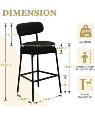 Bar Stools Set of 3, 24 Inches Modern Counter Height Bar Stools with Curved Back, Upholstered Boucle Barstools for Kitchen Island, Cafe