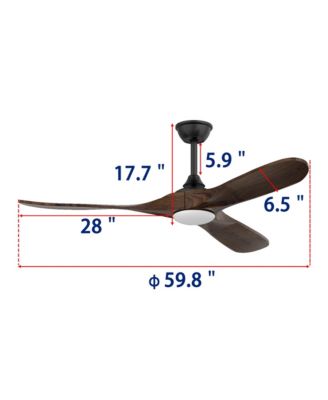 60 inch lighted ceiling fan, indoor and outdoor use, with remote control, reversible DC motor, noiseless, suitable for bedroom, living room, terrace, porch, solid wood, natural