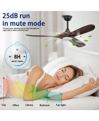 60 inch lighted ceiling fan, indoor and outdoor use, with remote control, reversible DC motor, noiseless, suitable for bedroom, living room, terrace, porch, solid wood, natural