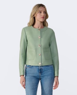Women's Cropped Leather Jacket With Gold Buttons, Created for Macy's