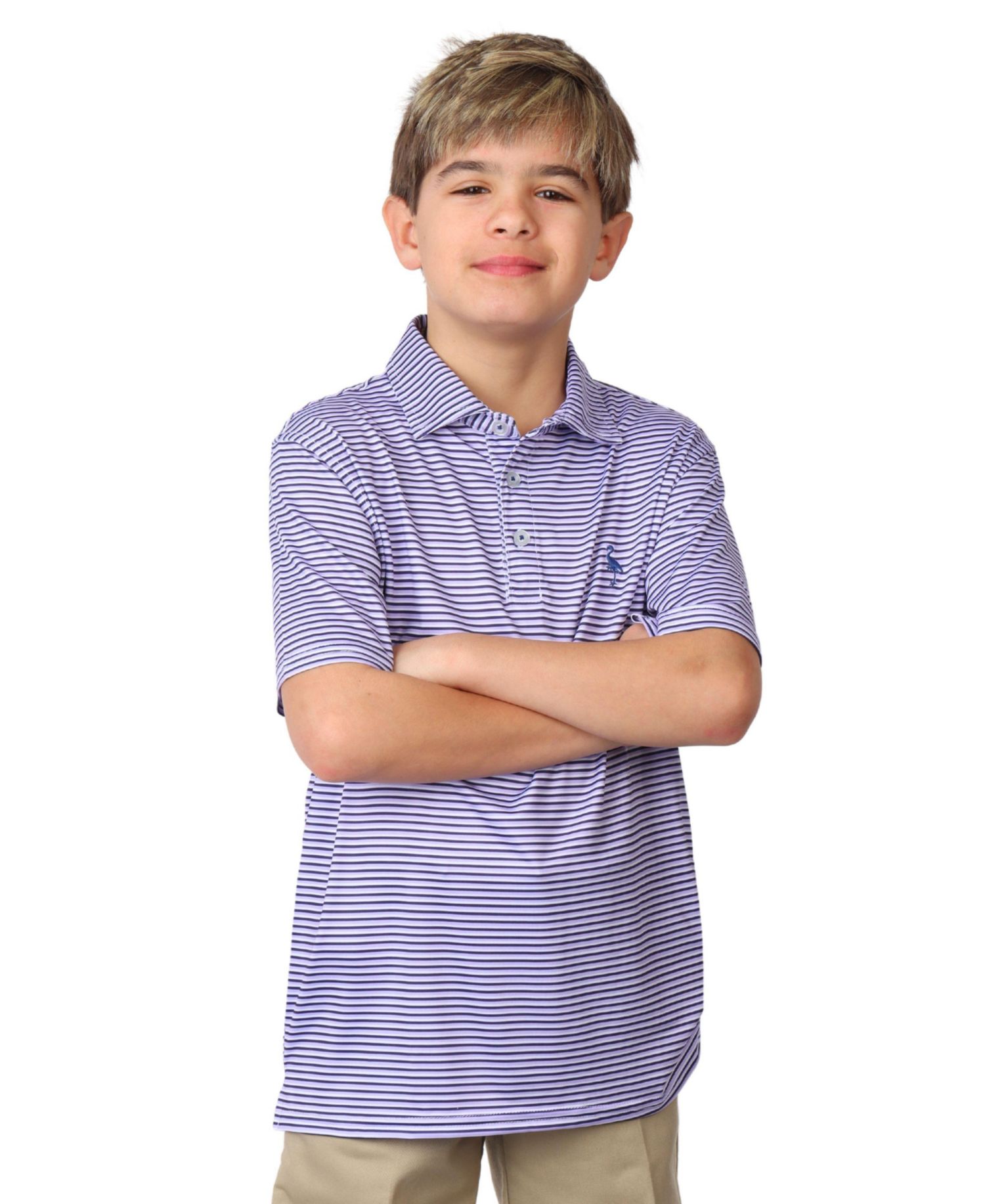 Boys Multi Stripes Printed Performance Short Sleeve Polo