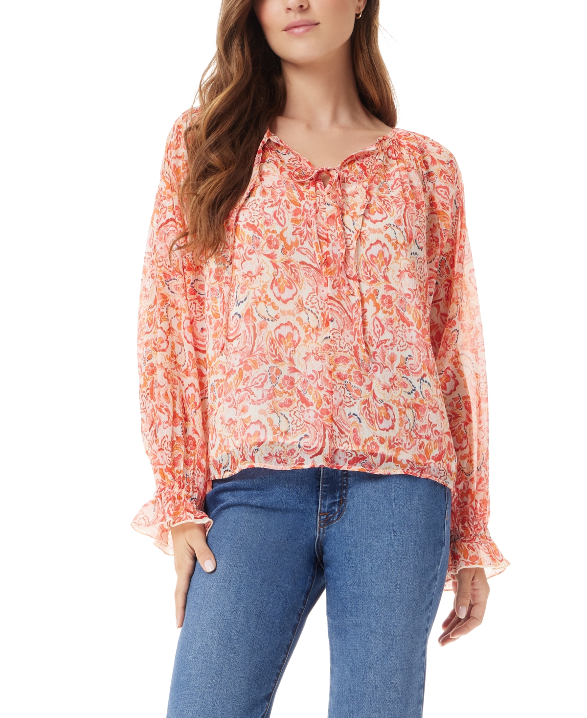 Women's Kelsie Pop Over Blouse Top - Peach Softie Combo
