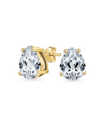 Cubic Zirconia Teardrop Cz Solitaire Stud Earrings Gold Plated .925 Sterling Silver