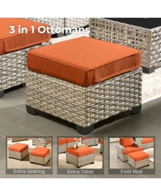 13 Piece Outdoor Patio Furniture Sets with Fire Pit Table,All Weather Wicker Sectional Sofa with Extra Deep Patio Swivel Chairs and Solar PoweRed Coffee Table for