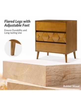 Loreno Mid-Century Modern 3-Drawer Dresser with Built-in Charging and Solid Wood