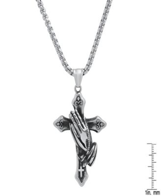 Men's Stainless-Steel Prayer Hand and Cross Pendant Necklace