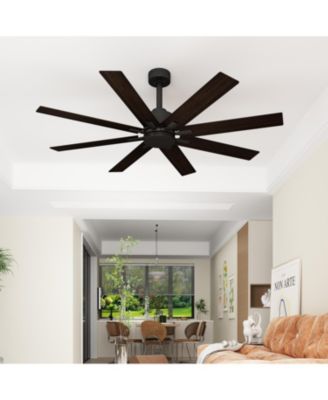 65 inch ceiling fan without light, can be used both indoors and outdoors, with remote control, reversible DC motor, no noise, suitable for bedroom, living room, terrace, porch, solid wood, black