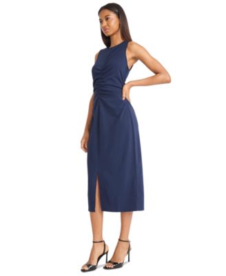 Women's V-Neck Sleeveless Midi Crepe Dress
