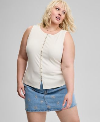 And Now This Now This Trendy Plus Size Button Front Tank Top Floral Embroidered Denim Skirt Exclusively At Macys In Blue