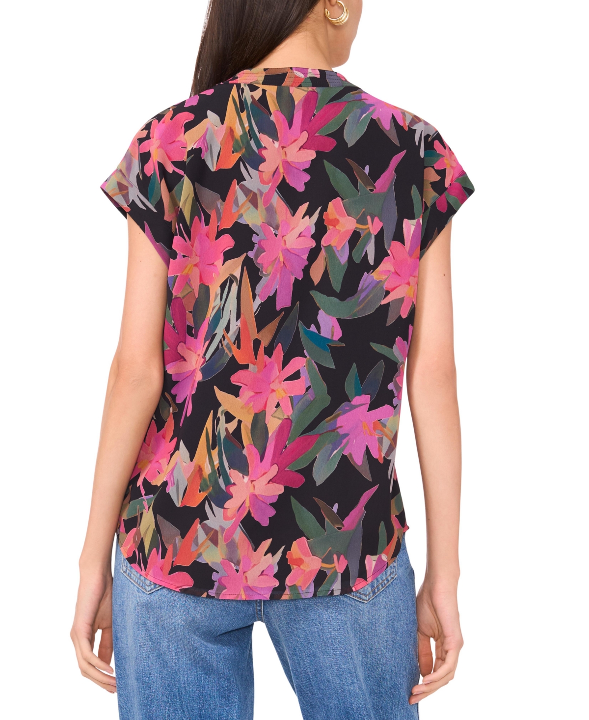VINCE CAMUTO WOMEN'S FLORAL-PRINT CAP-SLEEVE TOP 