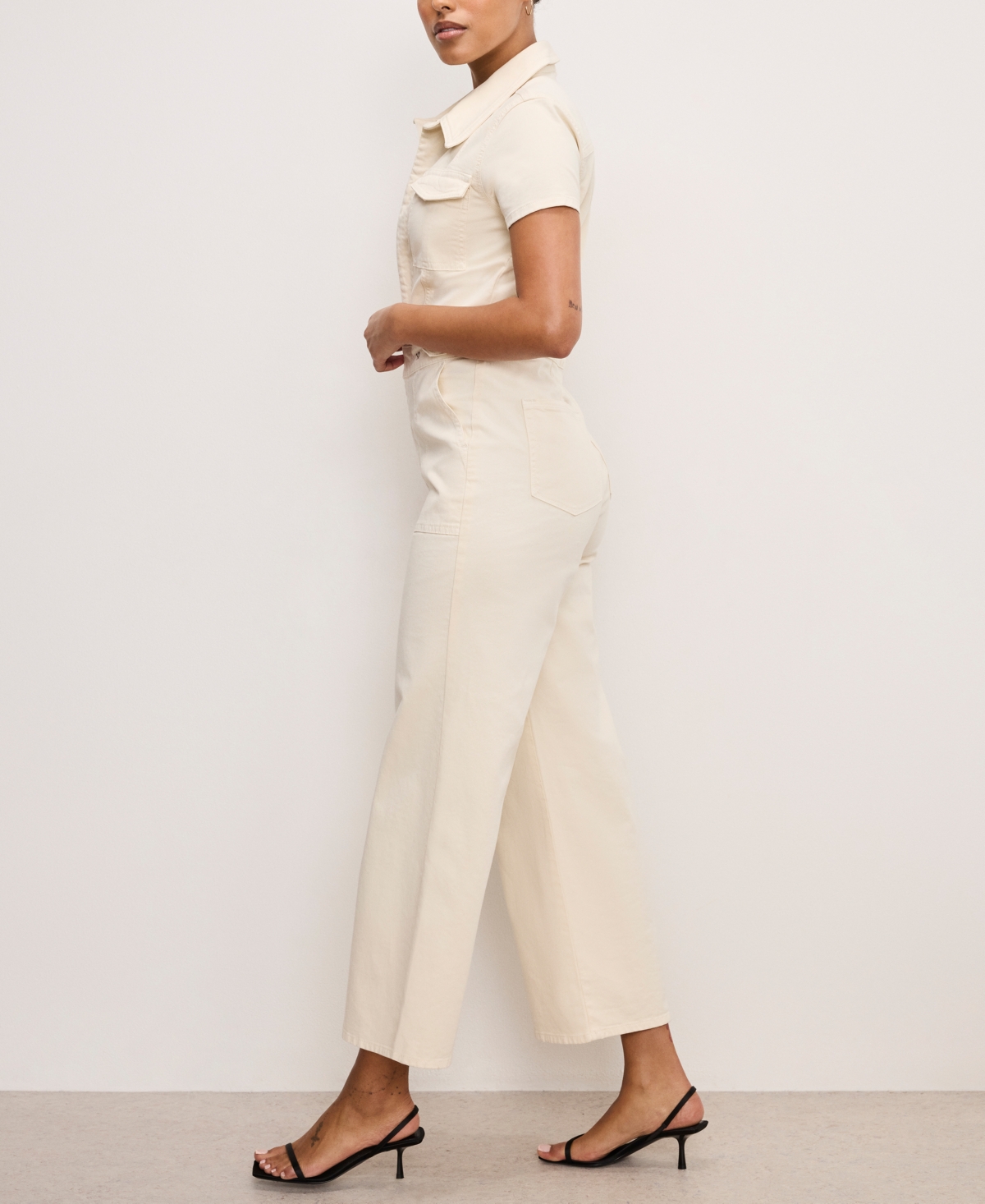 GOOD AMERICAN WOMEN'S FIT FOR SUCCESS TWILL PALAZZO CROPPED JUMPSUIT 