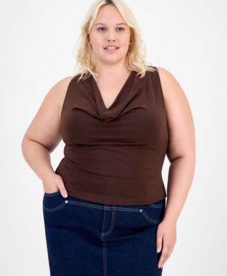 Bar III - Trendy Plus Crepe Sleeveless Cowlneck Top