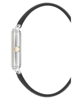 Women's Quartz Casual Black Polyurethane Leather and Two-Tone Metal Alloy Watch, 25mm