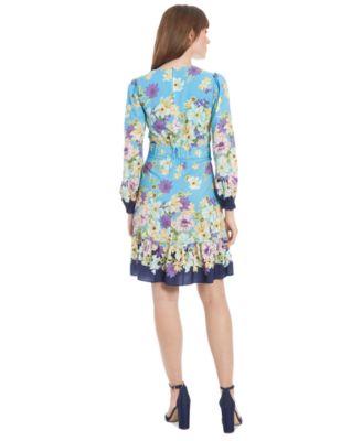 Women's Printed V-Neck Long-Sleeve Dress