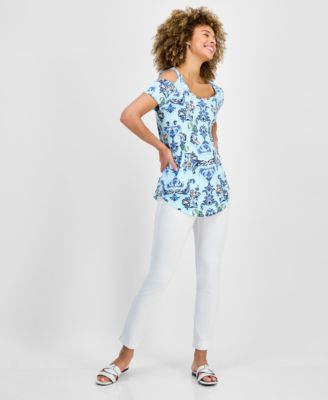 売れ筋商品|||ジェイエムコレクション カットソー トップス レディース Women's Printed Short-Sleeve Cold-Shoulder Top, Exclusively at Macy's Coffee Cake Combo JM Collection Women's Printed Cold Shoulder Short-Sleeve Top