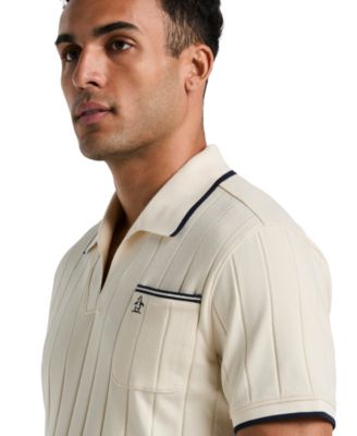 Men's Slim-Fit Ribbed Open Collar Polo
