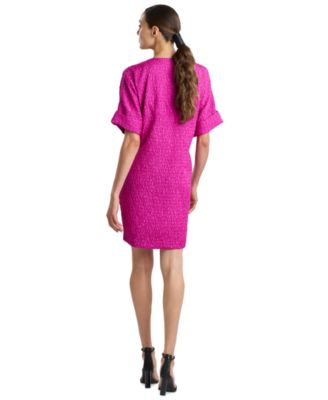 Women's Floral Crinkle Jacquard Short-Sleeve Dress