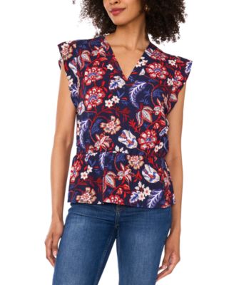 Women's Printed Smocked Flutter-Sleeve Peplum Top